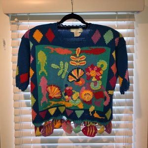 Ocean themed short sleeve sweater size Med